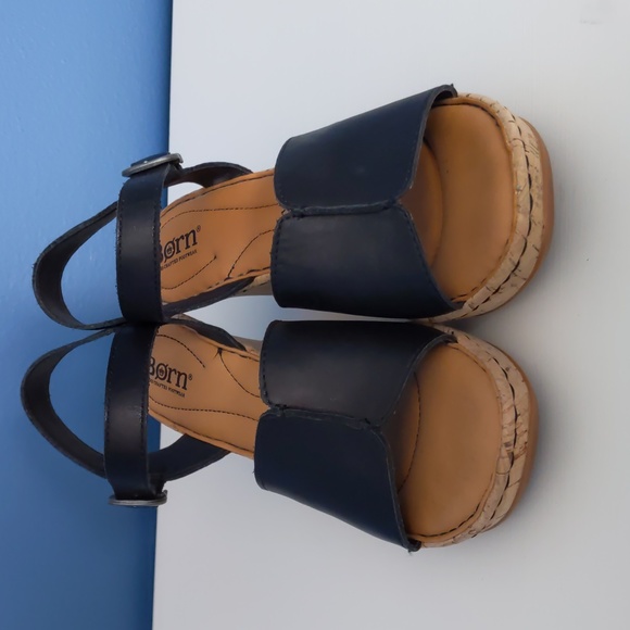Born Agnio Cork Wedge Sandal, Black, Leather - Picture 2 of 8